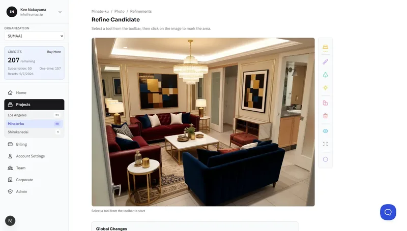 Refinement editor with image and toolbar showing edit tools